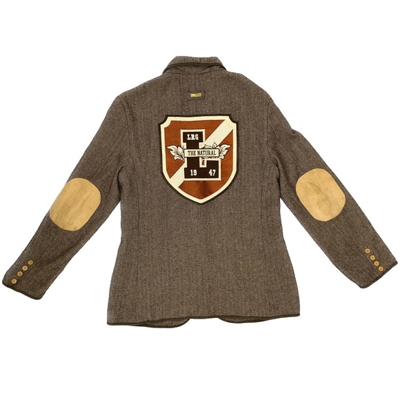 LRG Vintage Style Herringbone Tweed Academia Patch Blazer - Picture 7 of 11